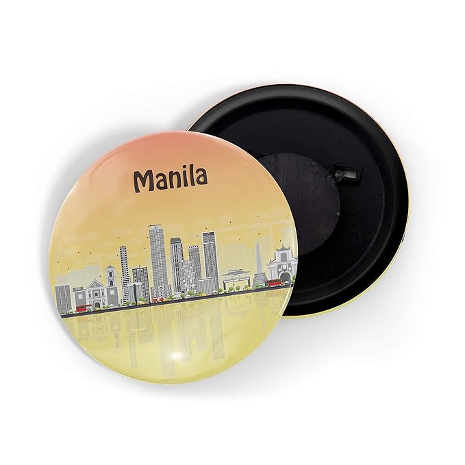 dhcrafts Round Fridge Magnet Multicolour Places Manila Capital Of The Philippines Glossy Finish Design Pack of 1 (58 mm)