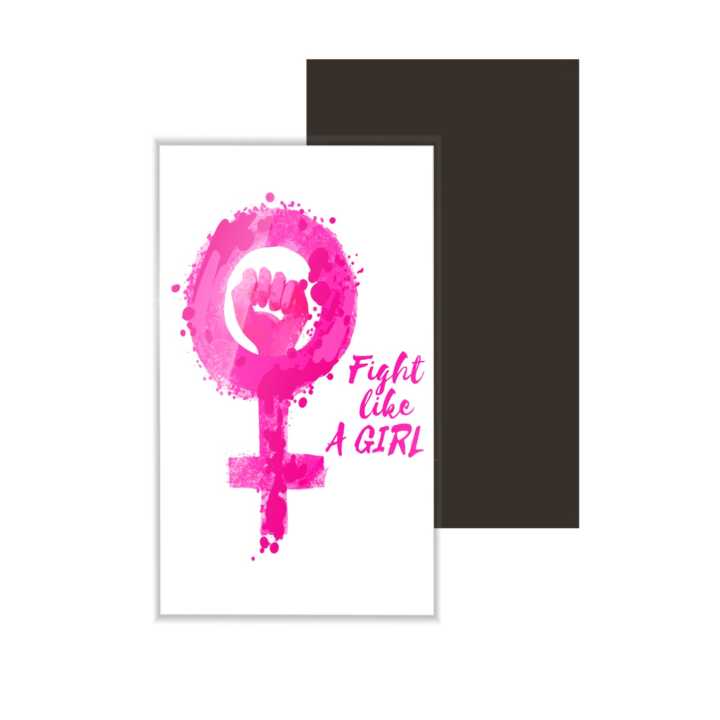 dhcrafts Fridge Magnet Rectangle Acrylic Glass (8.6 x 5.4 cm) White Color Girl Power Fight Like A Girl Design Pack of 1