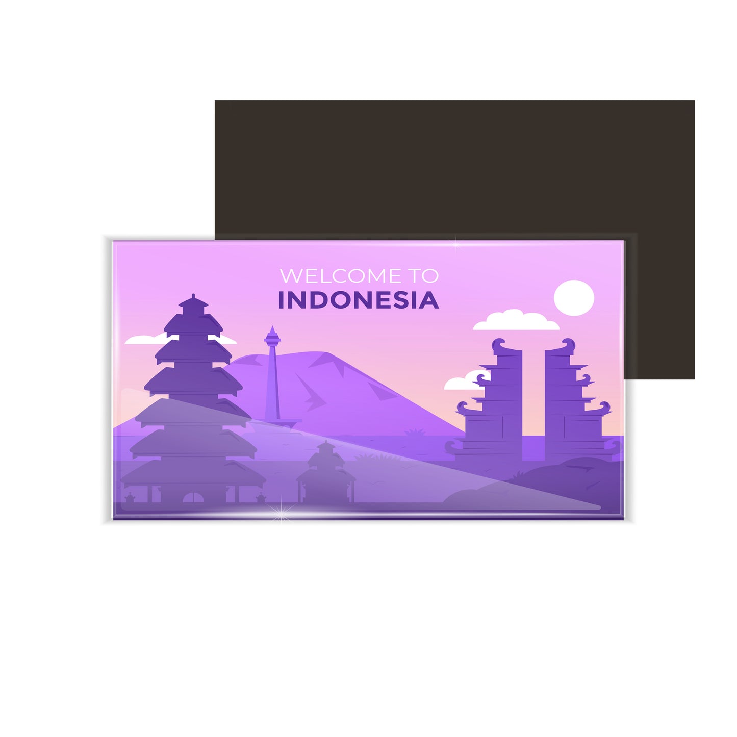 dhcrafts Fridge Magnet Rectangle Acrylic Glass (8.6 x 5.4 cm) Purple Travel Indonesia Design Pack of 1