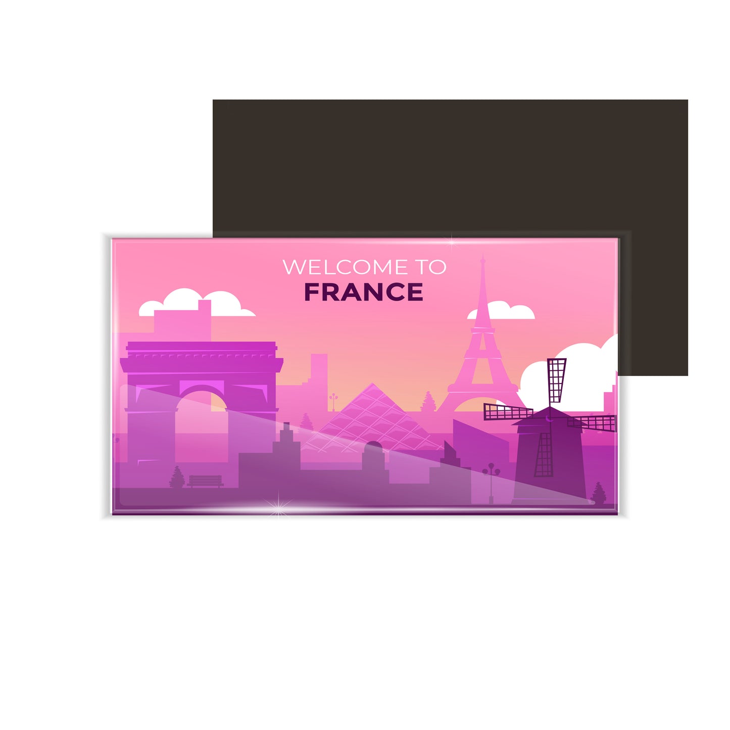 dhcrafts Fridge Magnet Rectangle Acrylic Glass (8.6 x 5.4 cm) Pink Travel France D1 Design Pack of 1