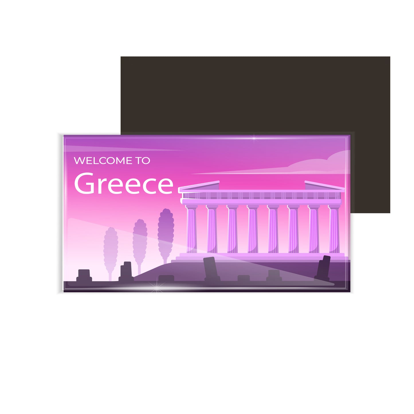 dhcrafts Fridge Magnet Rectangle Acrylic Glass (8.6 x 5.4 cm) Pink Travel Greece D1 Design Pack of 1