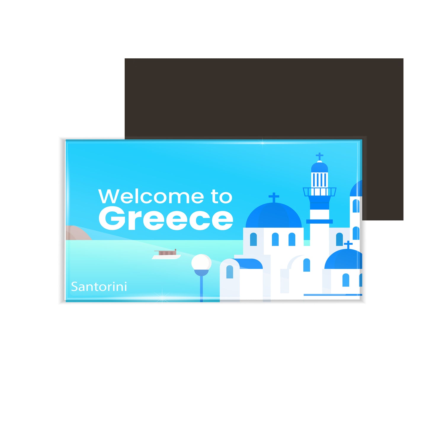 dhcrafts Fridge Magnet Rectangle Acrylic Glass (8.6 x 5.4 cm) Blue Travel Greece D2 Design Pack of 1