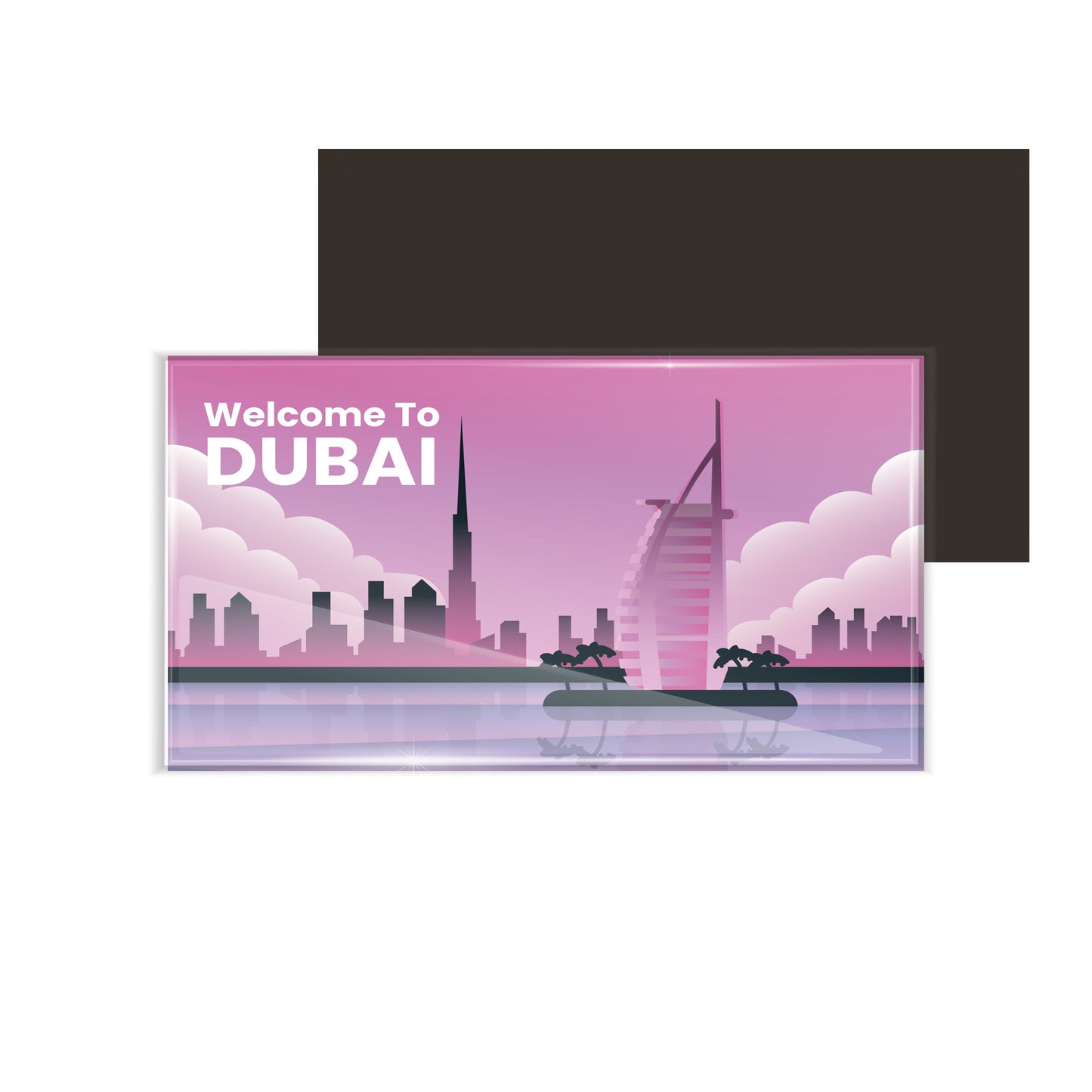 dhcrafts Fridge Magnet Rectangle Acrylic Glass (8.6 x 5.4 cm) Purple Color Travel Dubai D2 Design Pack of 1