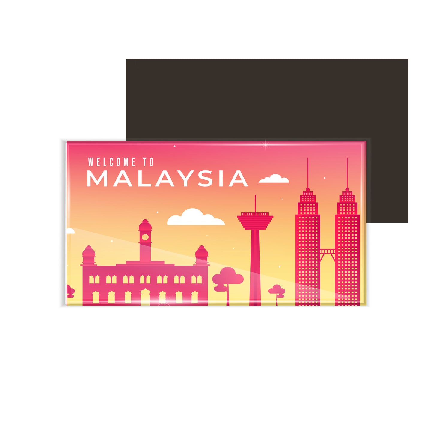 dhcrafts Fridge Magnet Rectangle Acrylic Glass (8.6 x 5.4 cm) Pink Travel Malaysia Design Pack of 1