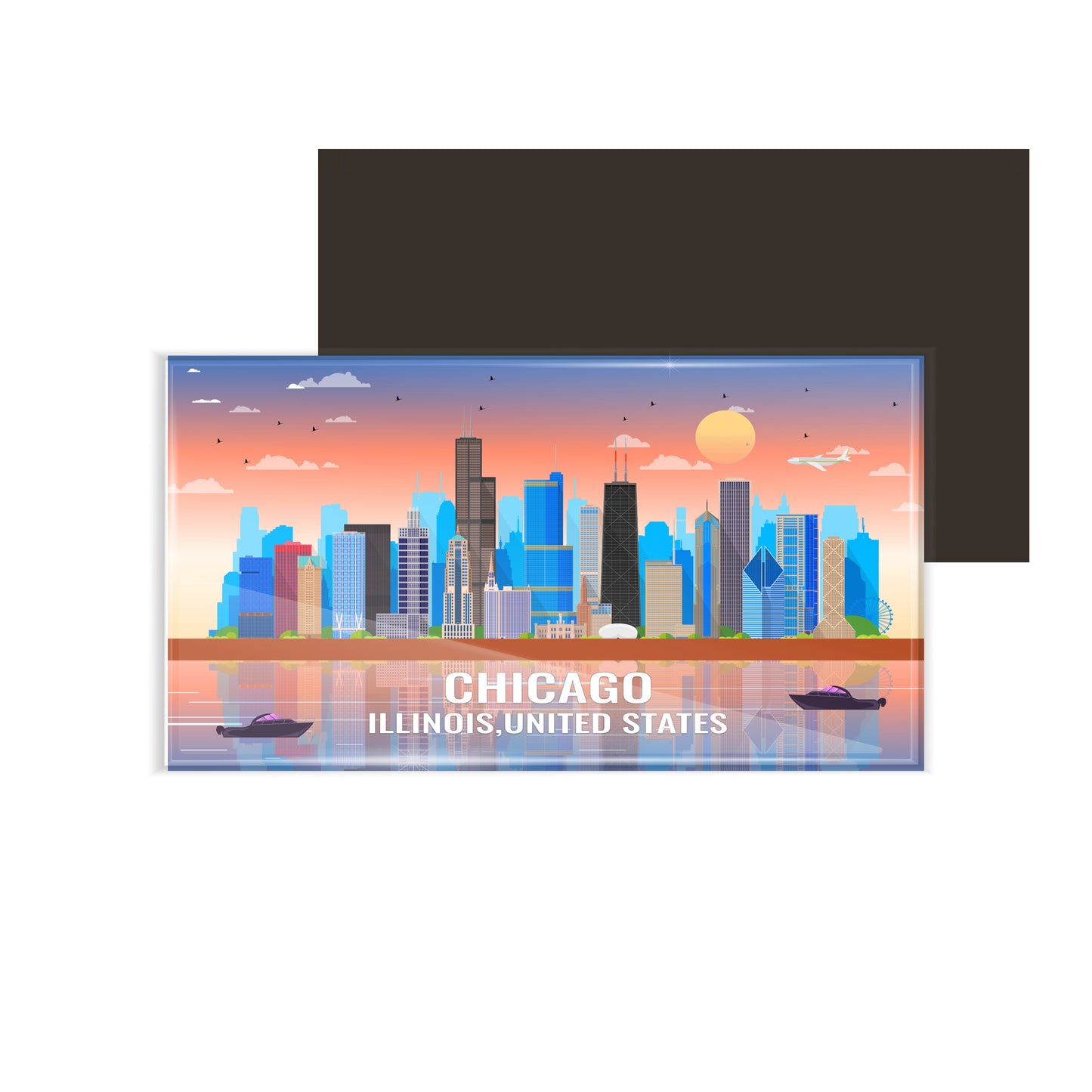 dhcrafts Rectangular Fridge Magnet Multicolor United States, Illinois Chicago Design Pack of 1 (8.6cm x 5.4cm)
