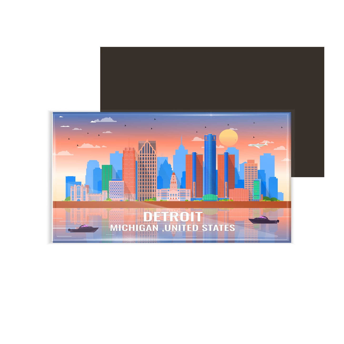 dhcrafts Rectangular Fridge Magnet Multicolor United States, Michigan Detroit Design Pack of 1 (8.6cm x 5.4cm)