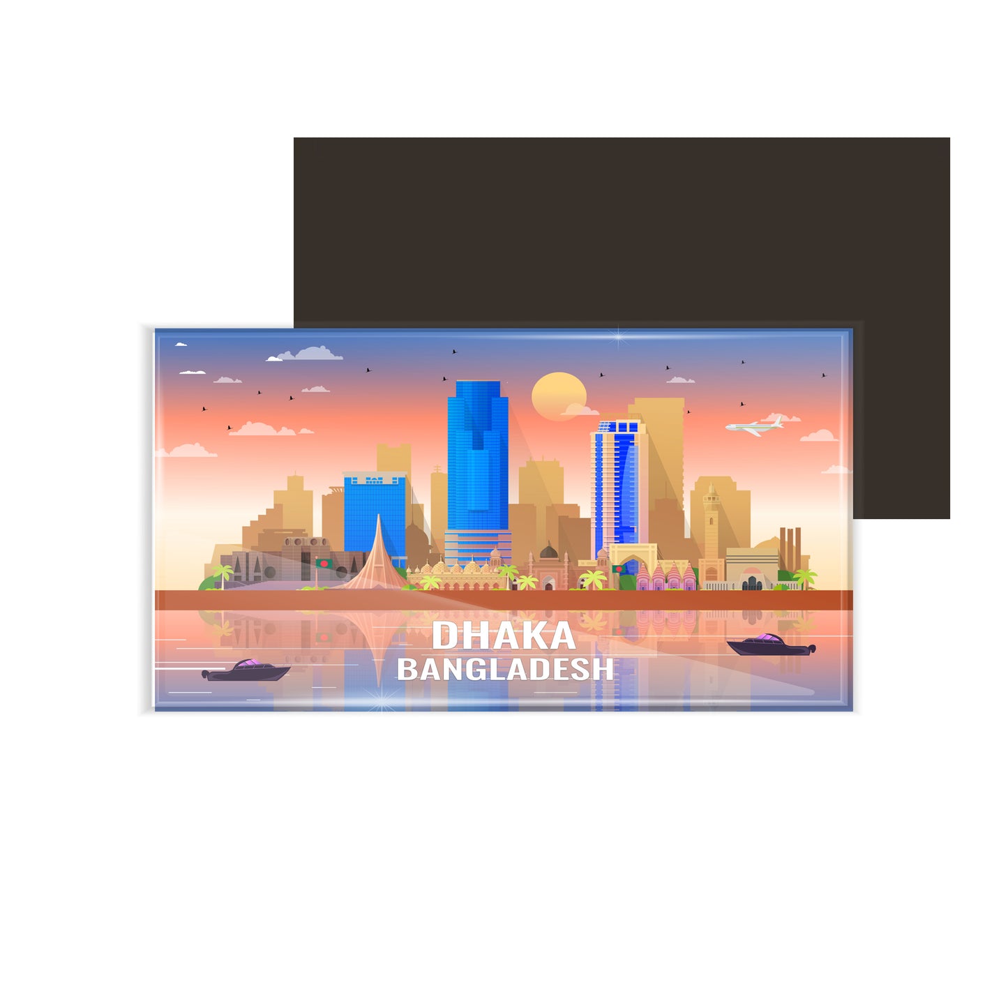 dhcrafts Rectangular Fridge Magnet Multicolor Bangladesh Dhaka Design Pack of 1 (8.6cm x 5.4cm)