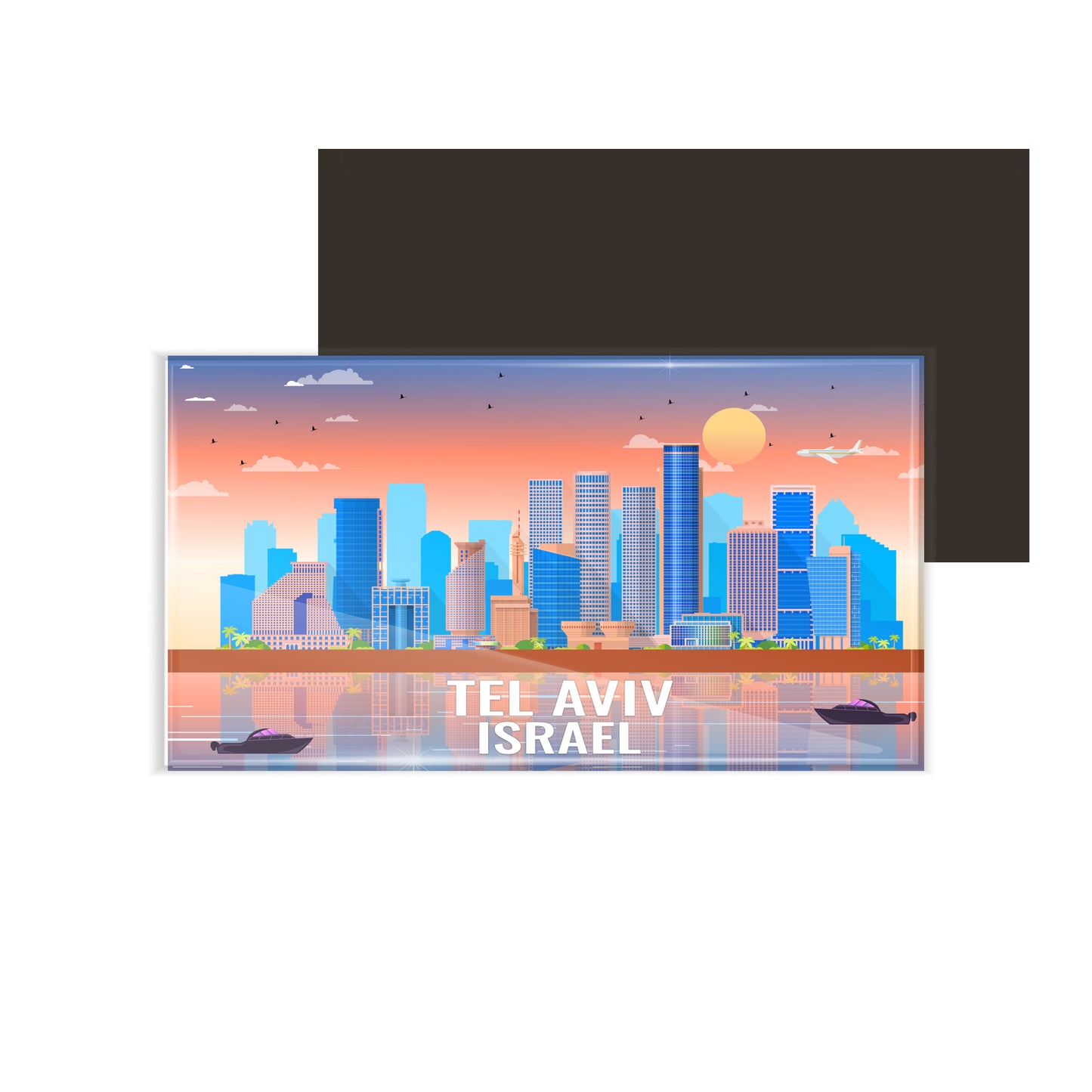 dhcrafts Rectangular Fridge Magnet Multicolor Israel Tel Aviv Design Pack of 1 (8.6cm x 5.4cm)