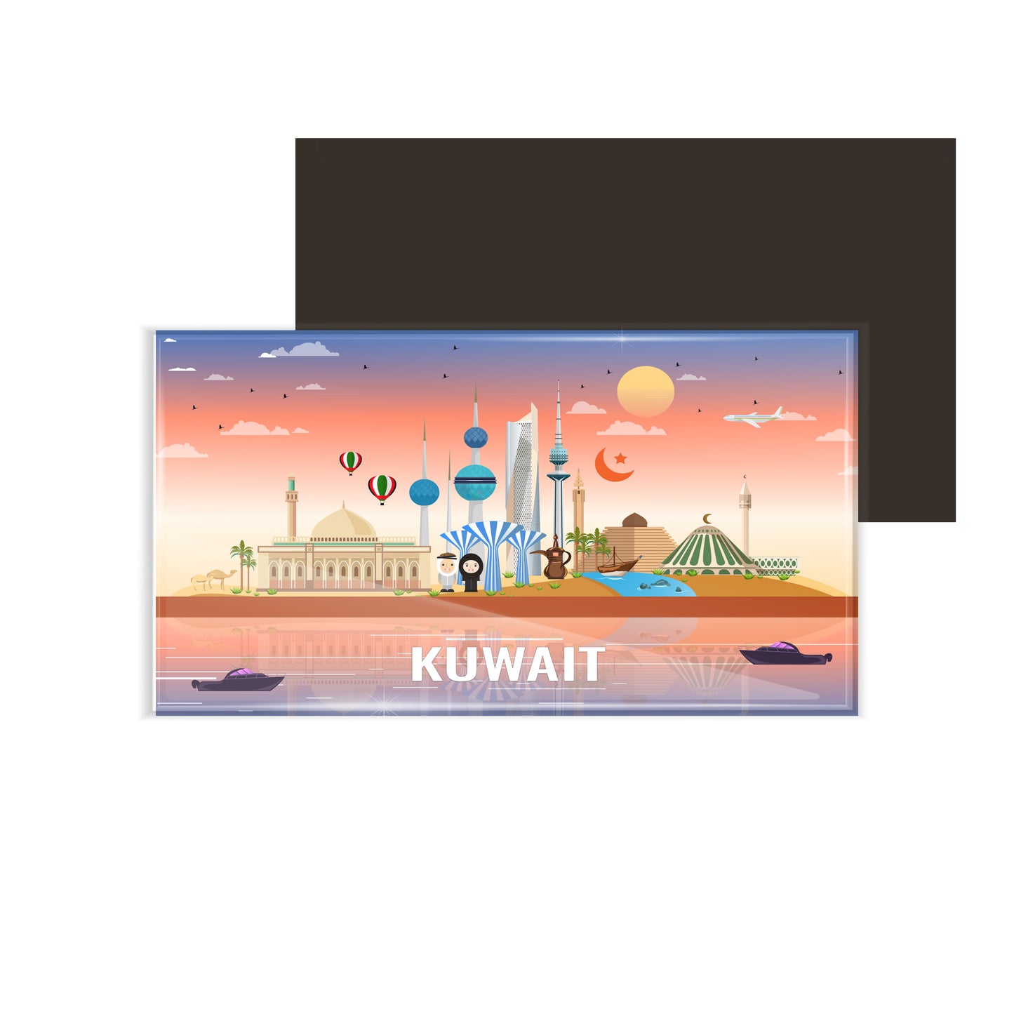 dhcrafts Rectangular Fridge Magnet Multicolor Kuwait Design Pack of 1 (8.6cm x 5.4cm)