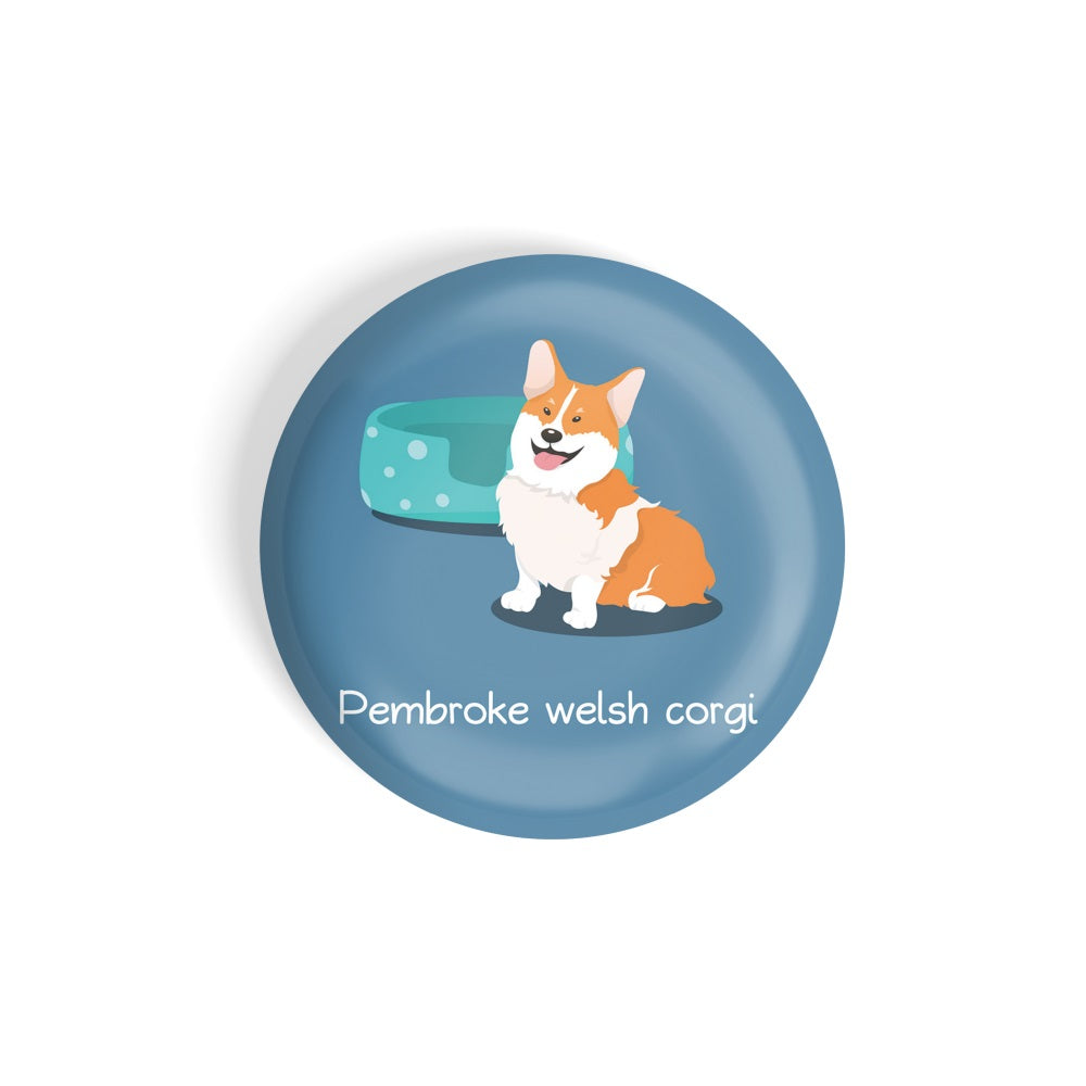 dhcrafts Round Fridge Magnet Blue Color Pembroke Welsh Corgi Pet Dog Glossy Finish Design Pack of 1 (58 mm)