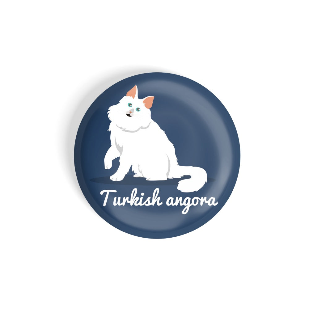 dhcrafts Round Fridge Magnet Blue Color Turkish Angora Pet Cat Glossy Finish Design Pack of 1 (75 mm)