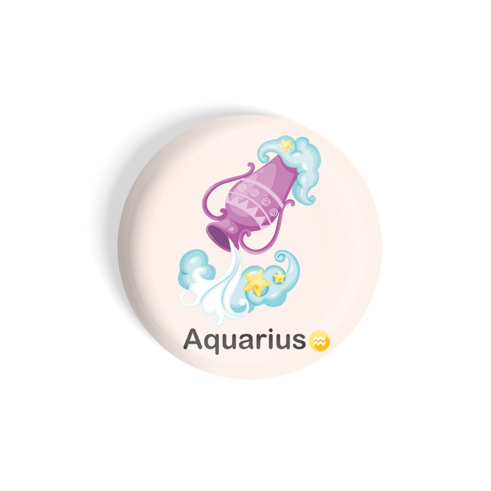 dhcrafts Round Fridge Magnet Pink Color Cute Zodiac Sign Aquarious D3 Glossy Finish Design Pack of 1 (75 mm)