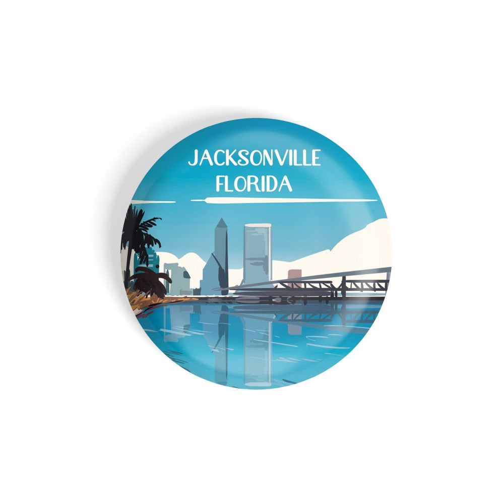 dhcrafts Round Fridge Magnet Multicolor Jacksonville Florida D1 Glossy Finish Design Pack of 1 (75 mm)