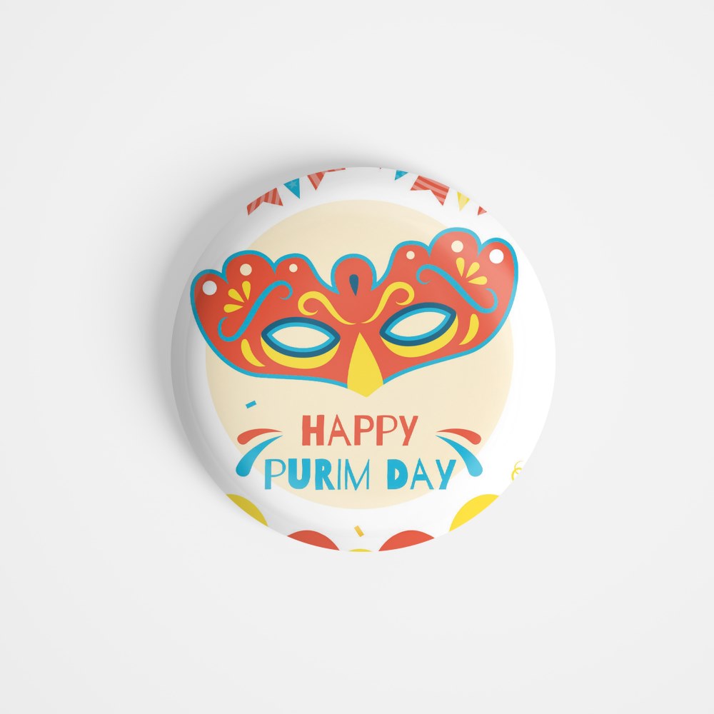 dhcrafts Round Fridge Magnet White Purim Day Glossy Finish Design Pack of 1 (75 mm)