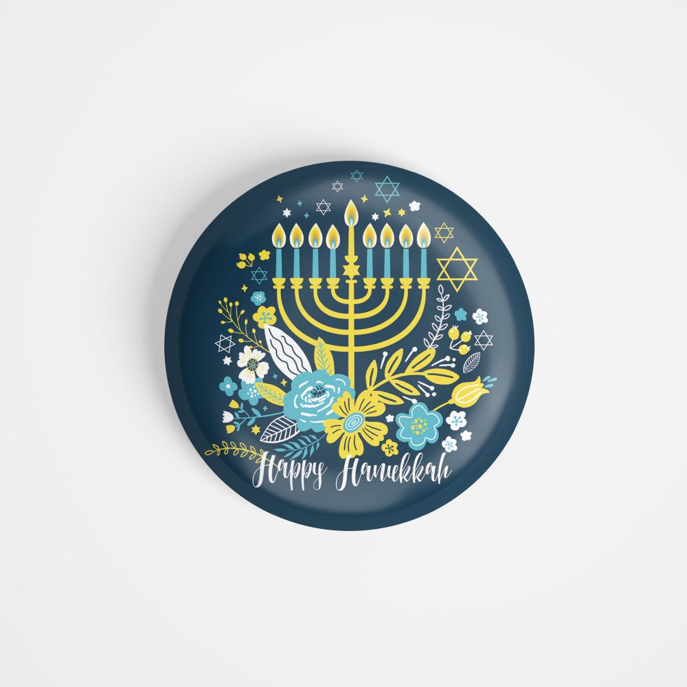 dhcrafts Round Fridge Magnet Blue Hanukkah Glossy Finish Design Pack of 1