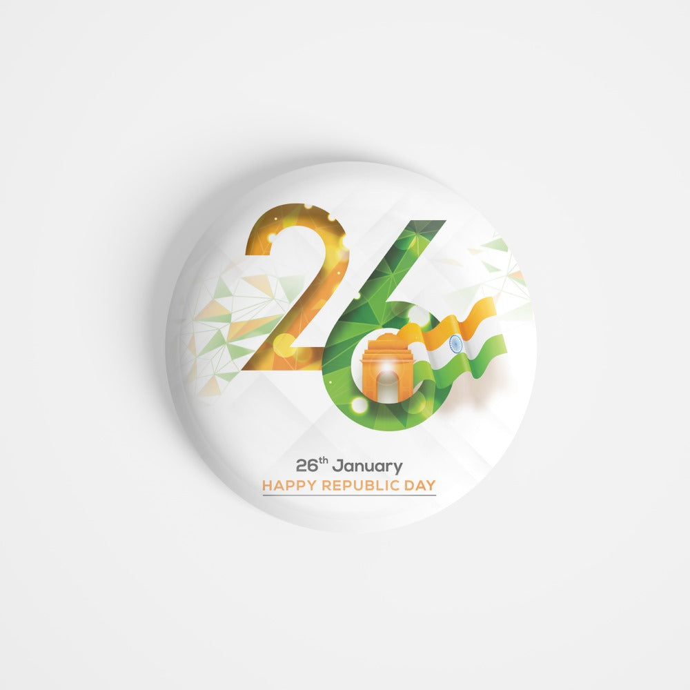 dhcrafts Round Fridge Magnet White Republic Day 26th January D4 Glossy Finish Design Pack of 1