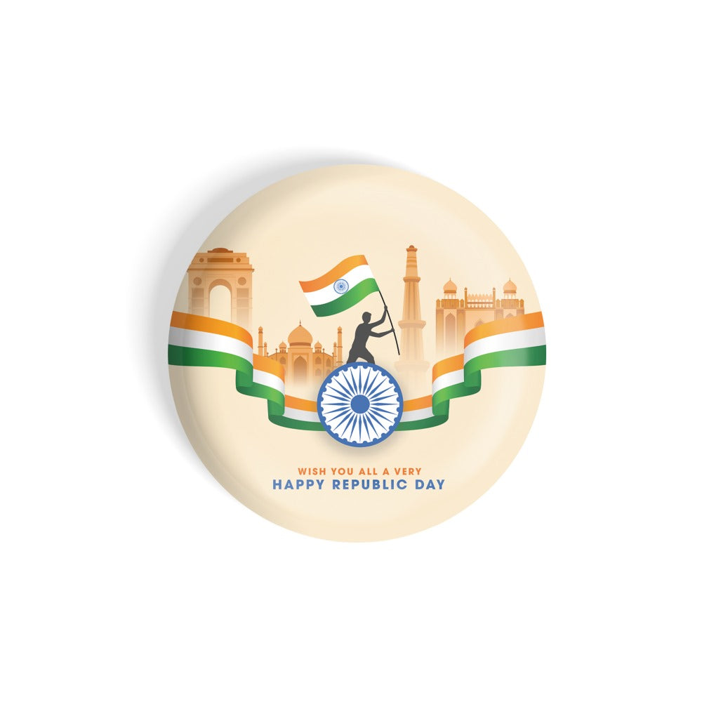 dhcrafts Round Fridge Magnet Yellow Republic Day 26th January D6 Glossy Finish Design Pack of 1