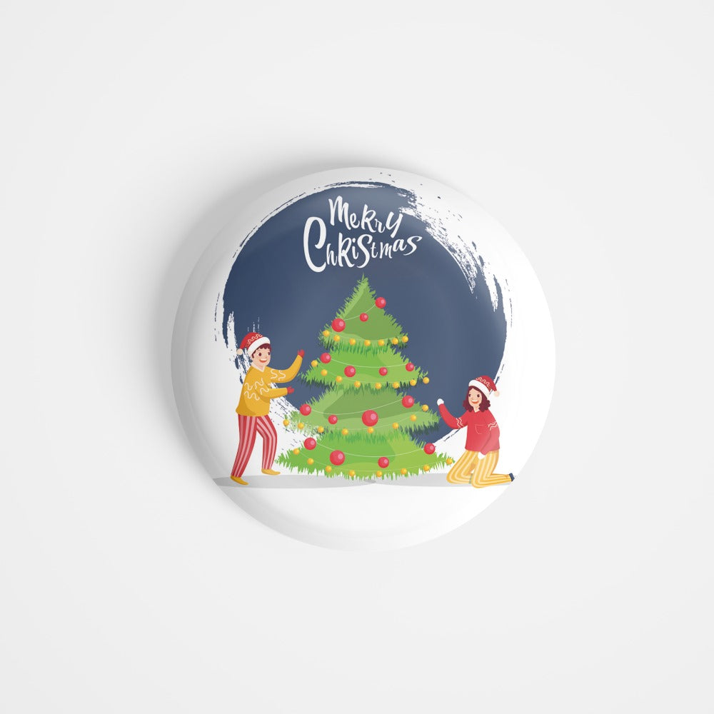 dhcrafts Round Fridge Magnet White Christmas D1 Glossy Finish Design Pack of 1