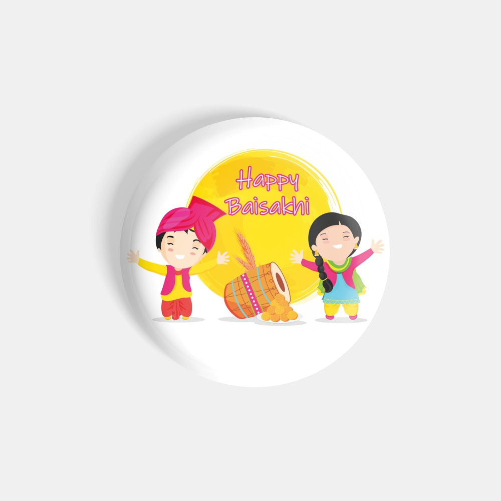 dhcrafts Round Fridge Magnet White Bhaisakhi / Vaisakhi D1 Glossy Finish Design Pack of 1 (58 mm)