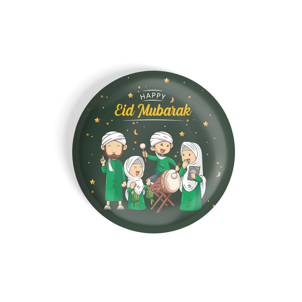 dhcrafts Round Fridge Magnet Green Eid Mubarak D1 Glossy Finish Design Pack of 1 (75 mm)