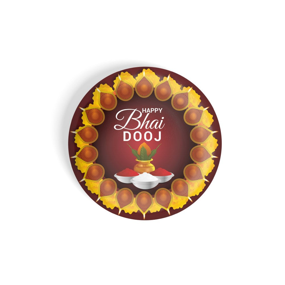 dhcrafts Round Fridge Magnet Multicolor Bhai Dooj Glossy Finish Design Pack of 1 (75 mm)