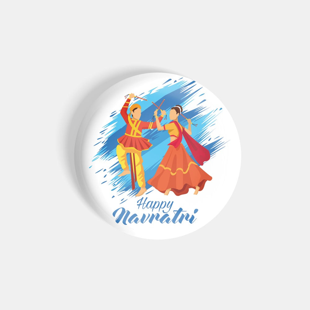 dhcrafts Round Fridge Magnet White Navaratri D2 Glossy Finish Design Pack of 1 (58 mm)