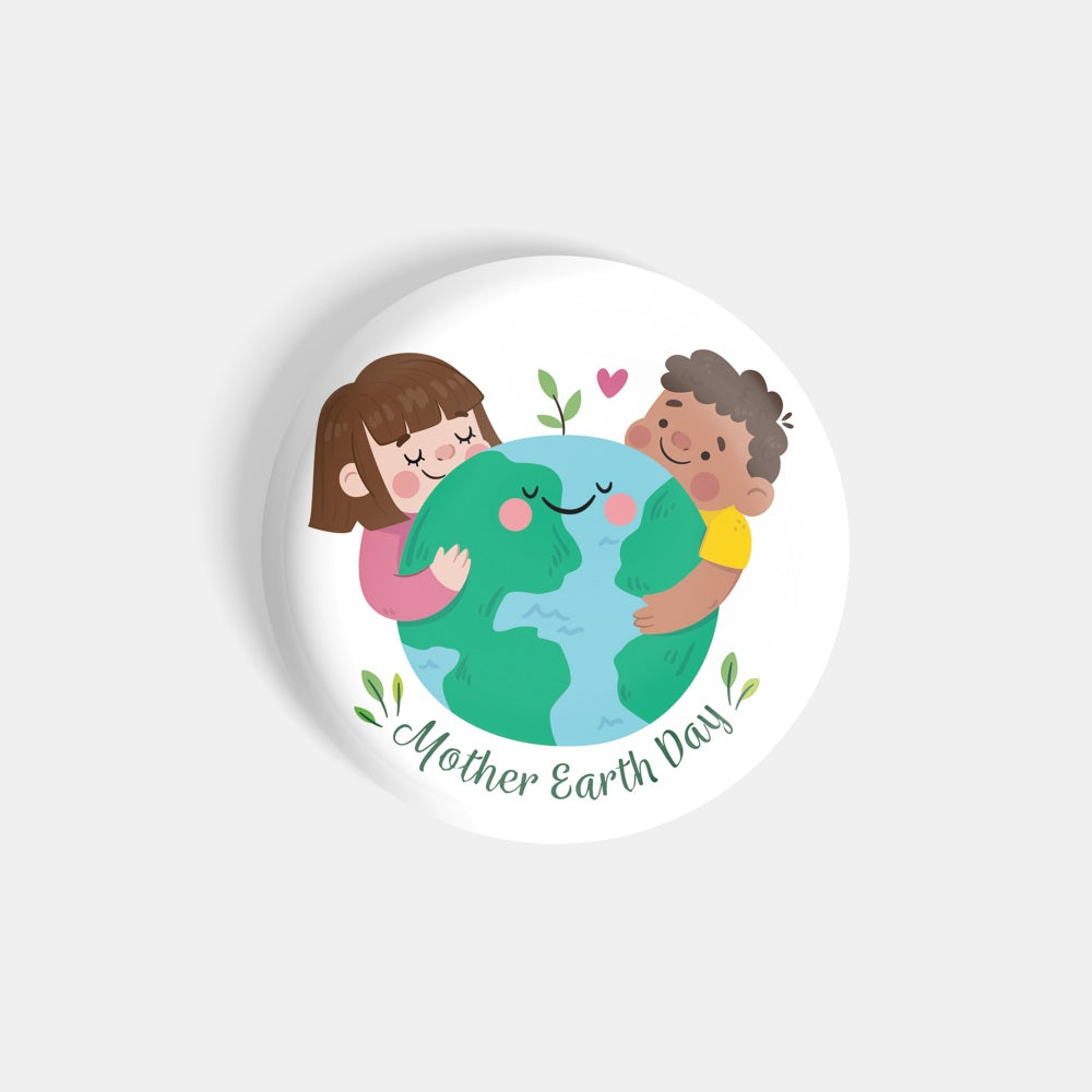 dhcrafts Round Fridge Magnet White World Earth Day Glossy Finish Design Pack of 1 (58 mm)