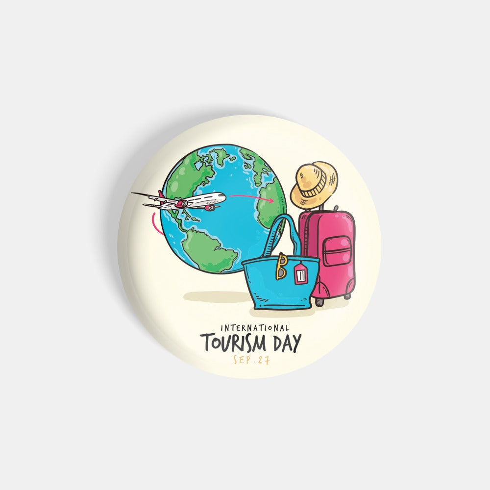dhcrafts Round Fridge Magnet Yellow International Tourism Day Glossy Finish Design Pack of 1