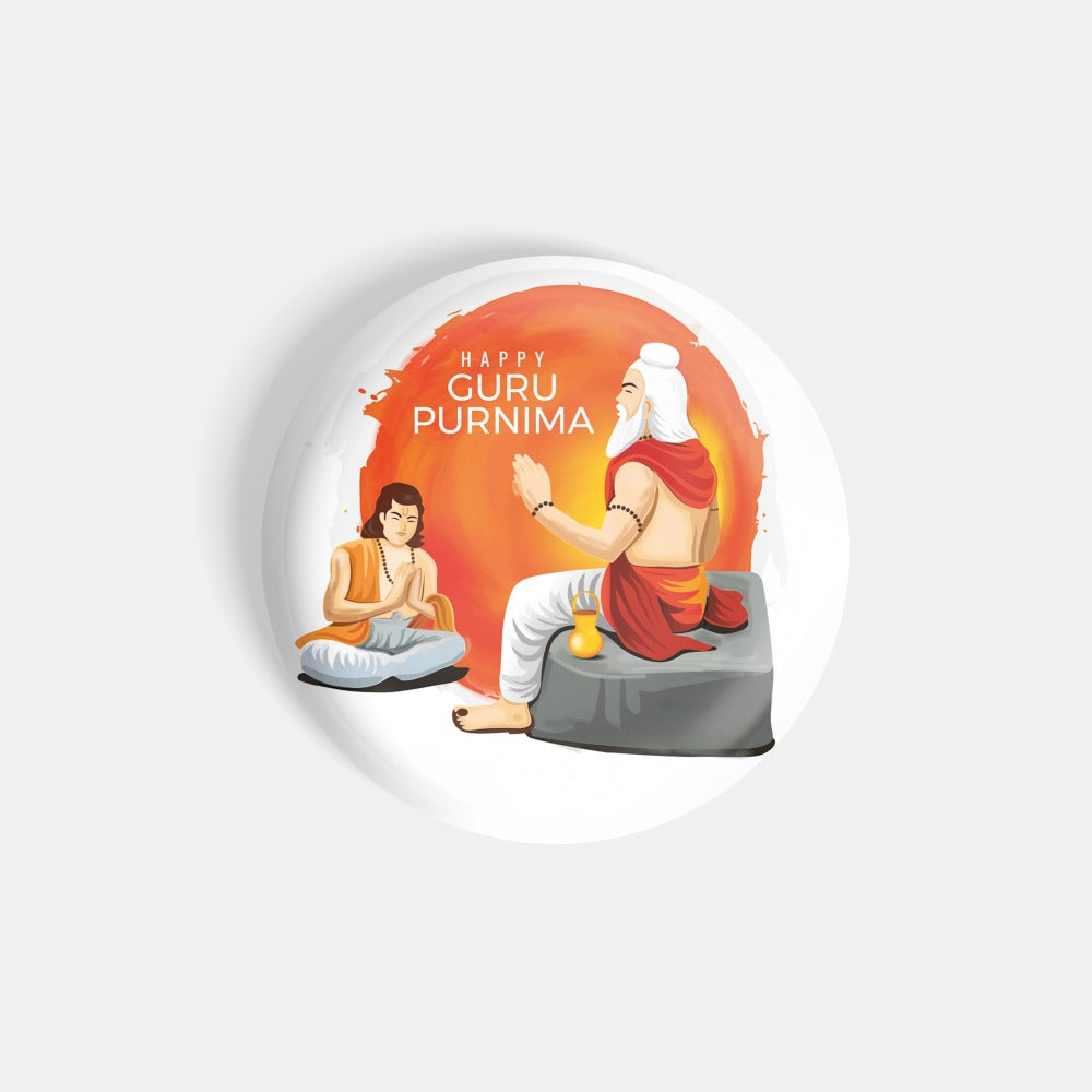 dhcrafts Round Fridge Magnet White Guru Purnima D2 Glossy Finish Design Pack of 1 (75 mm)