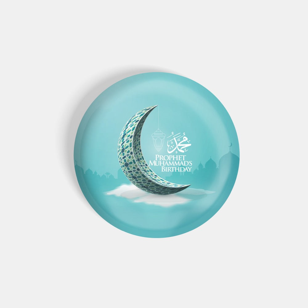 dhcrafts Round Fridge Magnet Blue Prophet Muhammad's Birthday Glossy Finish Design Pack of 1 (75 mm)