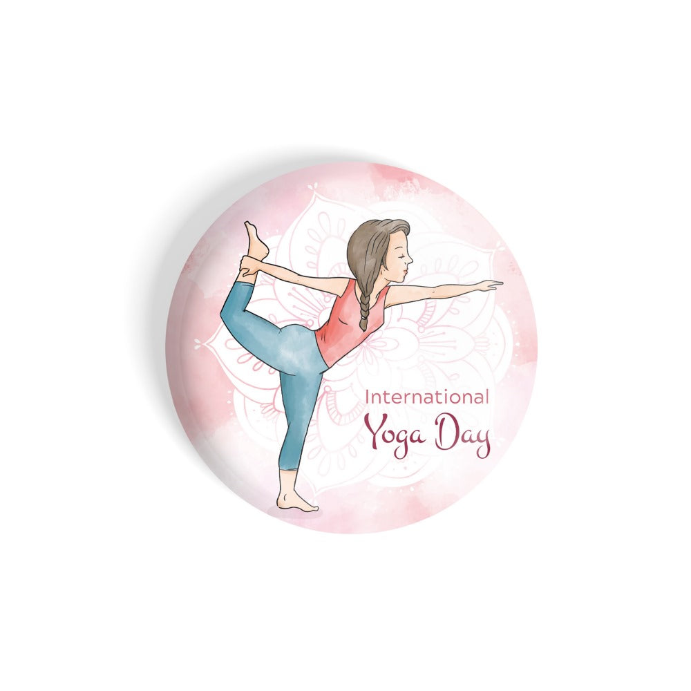 dhcrafts Round Fridge Magnet Pink International Yoga Day D1 Glossy Finish Design Pack of 1