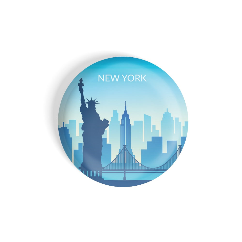dhcrafts Round Fridge Magnet Multicolor New York D5 Glossy Finish Design Pack of 1 (75 mm)