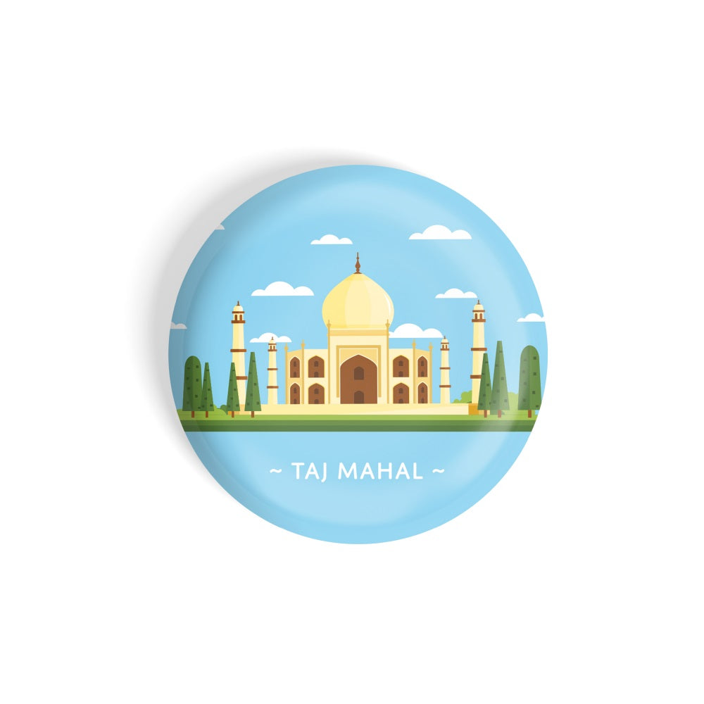 dhcrafts Round Fridge Magnet Blue Color Monuments Taj Mahal Glossy Finish Design Pack of 1 (58 mm)