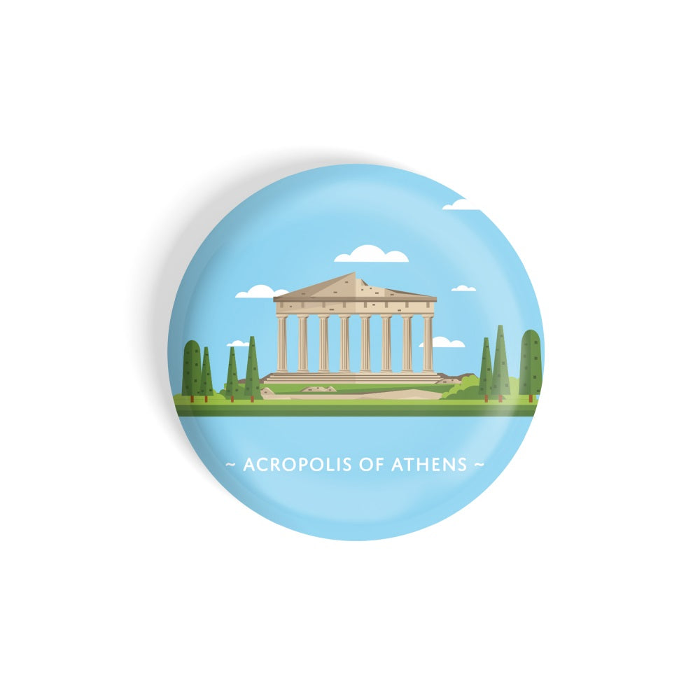dhcrafts Round Fridge Magnet Blue Color Monuments Acropolis of Athens Glossy Finish Design Pack of 1 (75 mm)