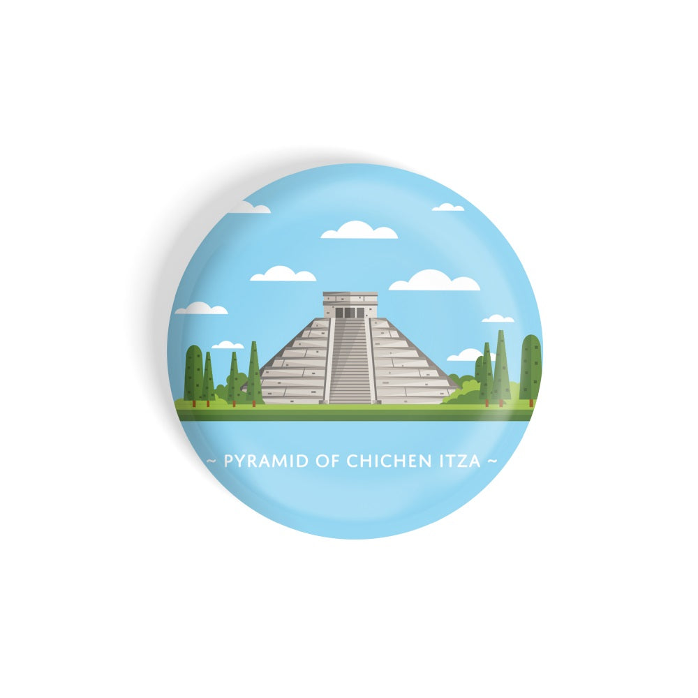 dhcrafts Round Fridge Magnet Blue Color Monuments Pyramid Of Chichen Itza Glossy Finish Design Pack of 1