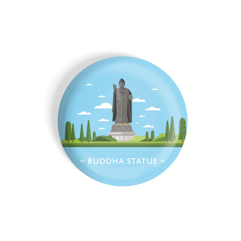 dhcrafts Round Fridge Magnet Blue Color Monuments Buddha Statue Glossy Finish Design Pack of 1 (75 mm)