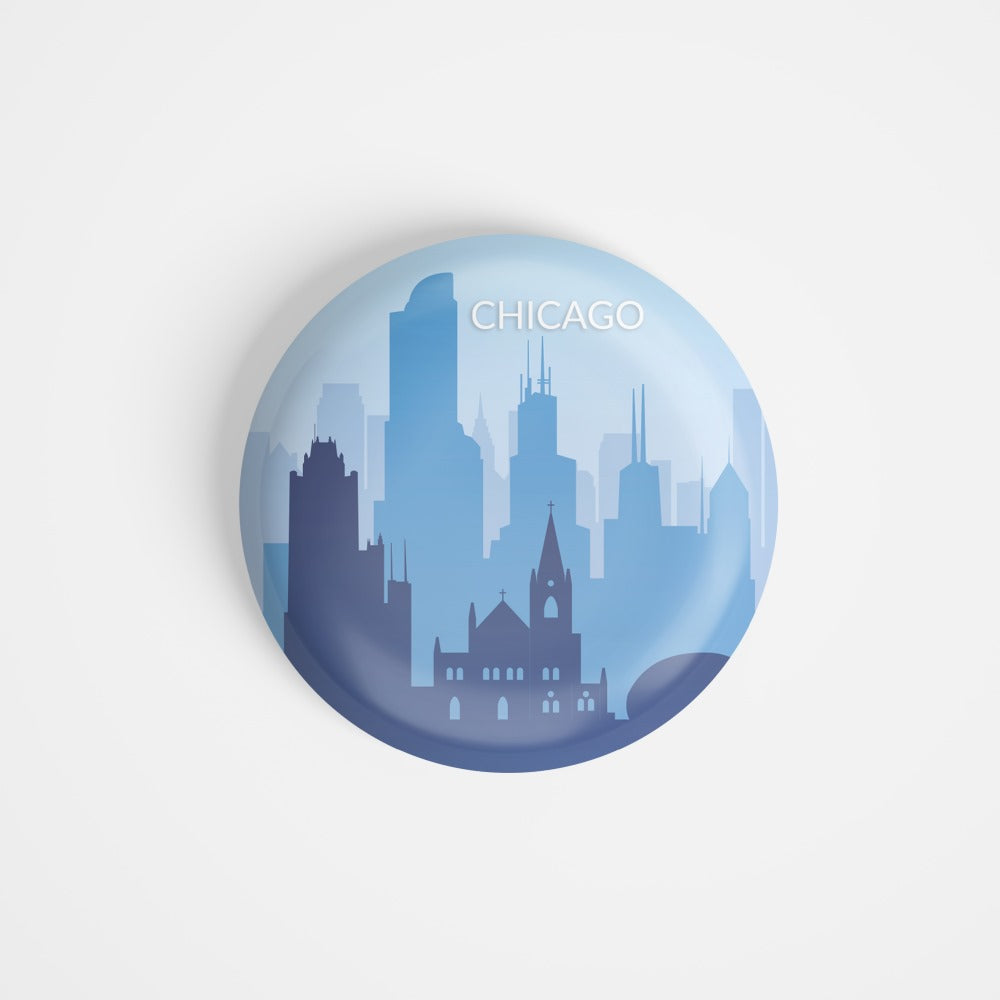 dhcrafts Round Fridge Magnet Multicolour U.S.A Chicago D2 Glossy Finish Design Pack of 1 (58 mm)