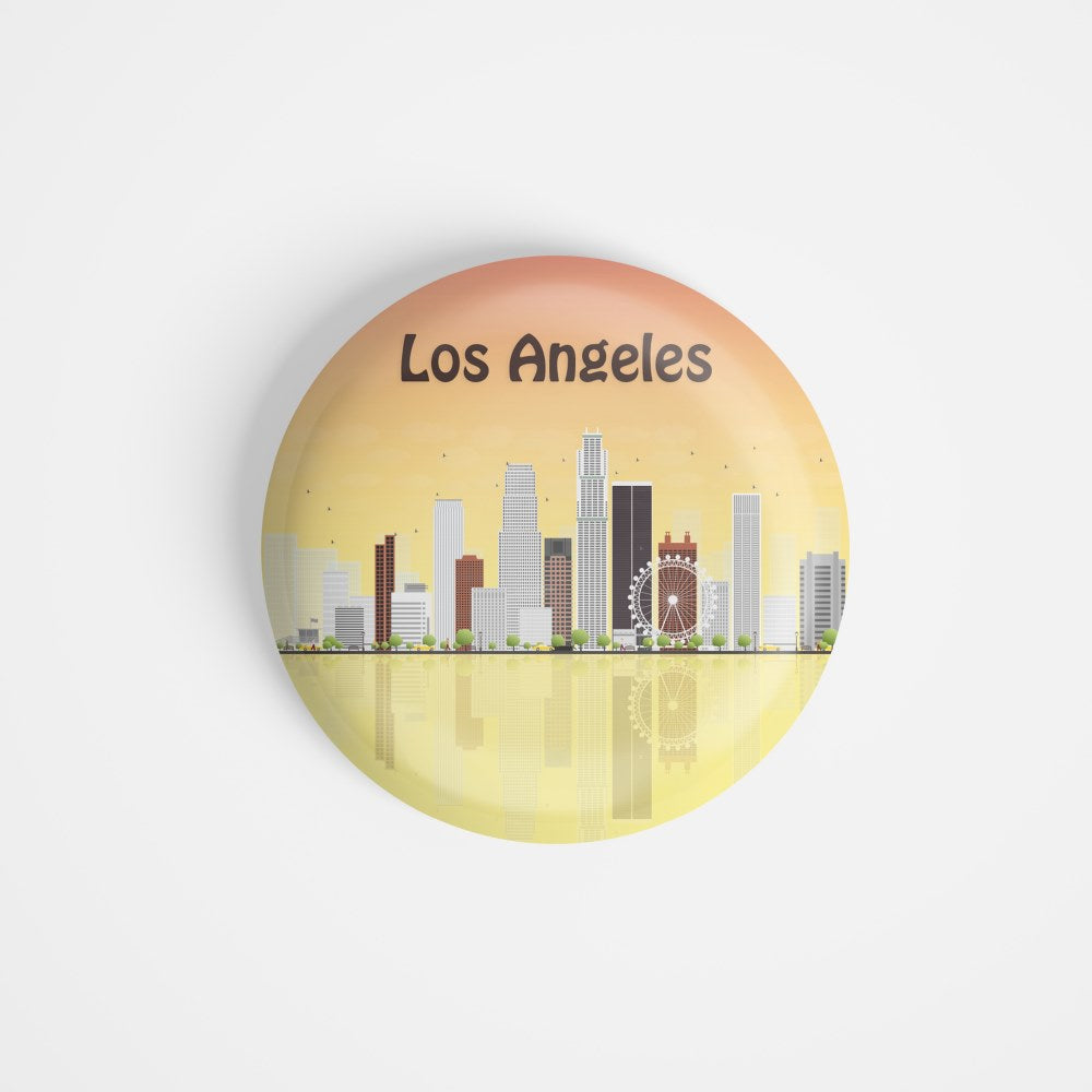 dhcrafts Round Fridge Magnet Multicolour Places Los Angeles City In California Center Of The Nation’s Film And Television Industry Glossy Finish Design Pack of 1 (58 mm)