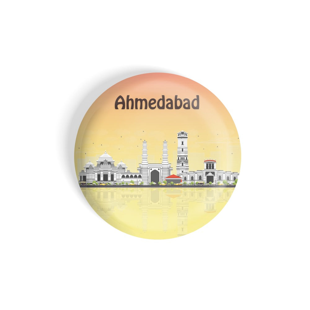 dhcrafts Round Fridge Magnet Multicolour Places Ahmedabad City In Gujarat Glossy Finish Design Pack of 1 (58 mm)