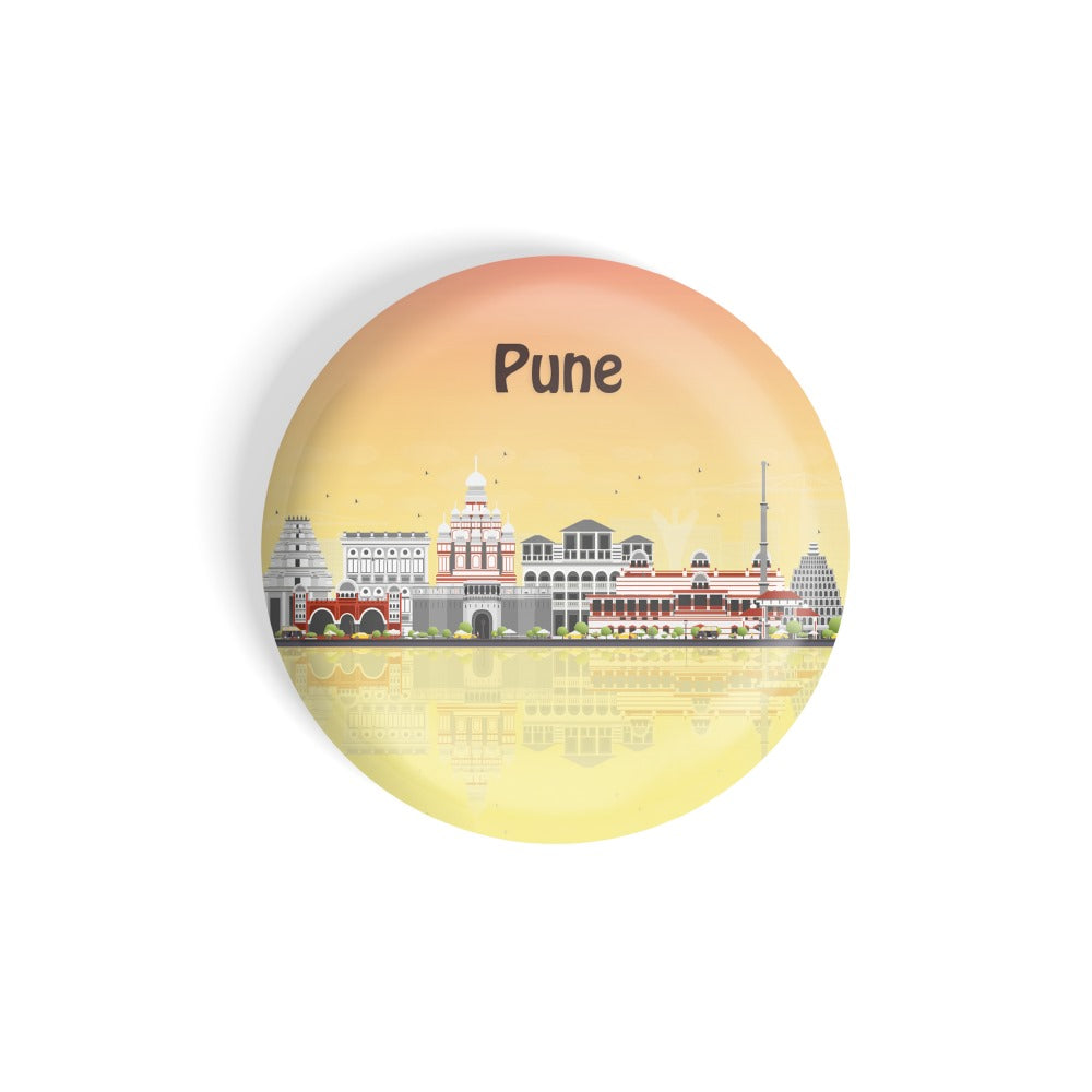 dhcrafts Round Fridge Magnet Multicolour Places Pune City In Maharashtra, India Glossy Finish Design Pack of 1 (58 mm)