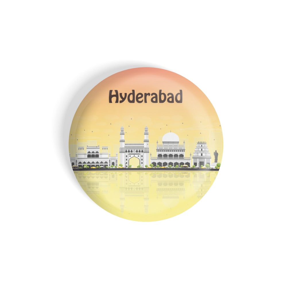 dhcrafts Round Fridge Magnet Multicolour Places Hyderabad City In Telangana, India Glossy Finish Design Pack of 1 (58 mm)