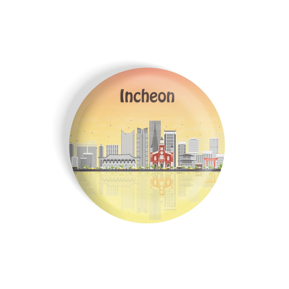 dhcrafts Round Fridge Magnet Multicolour Places Incheon City In South Korea Glossy Finish Design Pack of 1 (58 mm)