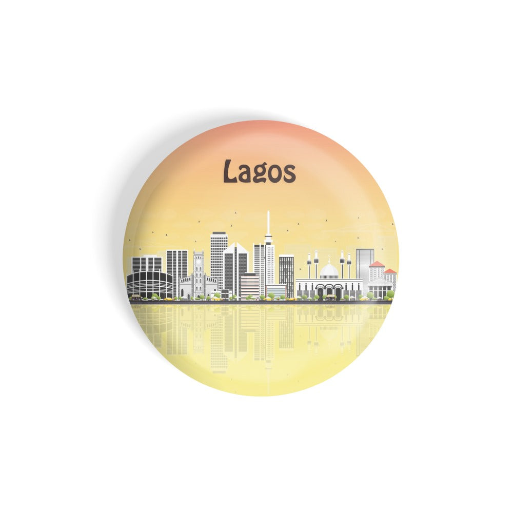 dhcrafts Round Fridge Magnet Multicolour Places Lagos City In Nigeria Glossy Finish Design Pack of 1 (58 mm)