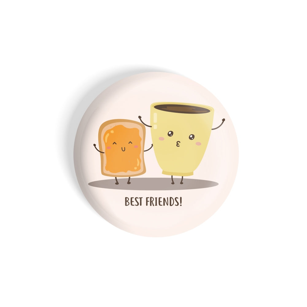 dhcrafts Round Fridge Magnet Pink Food Lovers Best Friends Bread Butter Coffee / Tea D11 Glossy Finish Design Pack of 1