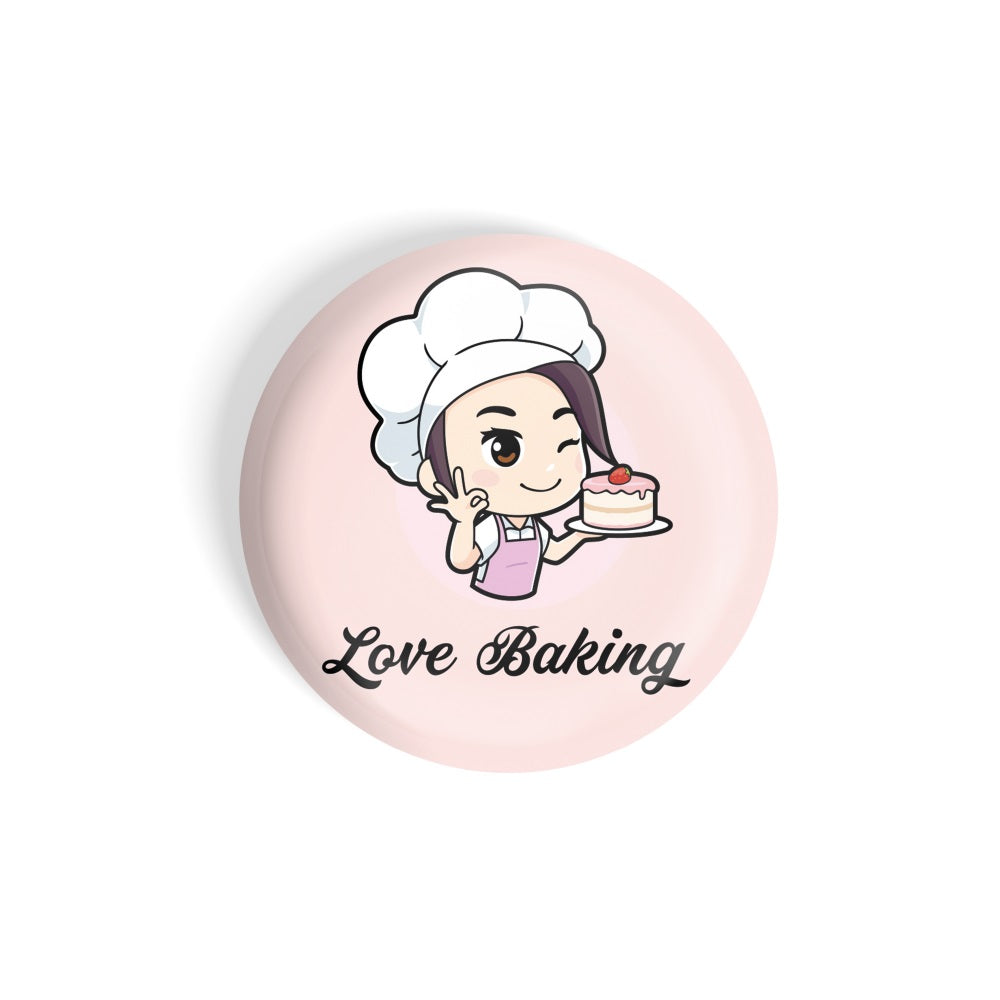 dhcrafts Round Fridge Magnet Pink Food Lovers Love Baking D3 Glossy Finish Design Pack of 1 (58 mm)