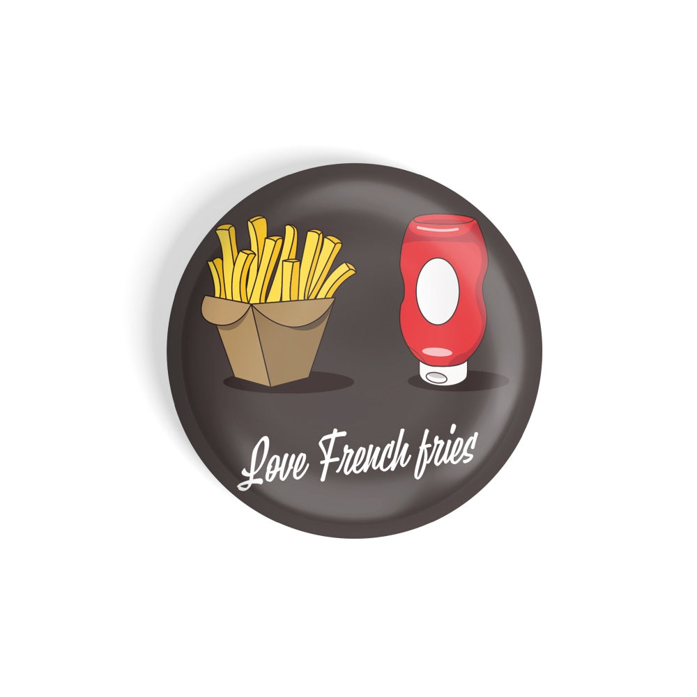 dhcrafts Round Fridge Magnet Black Food Lovers Love French Fries Glossy Finish Design Pack of 1 (58 mm)