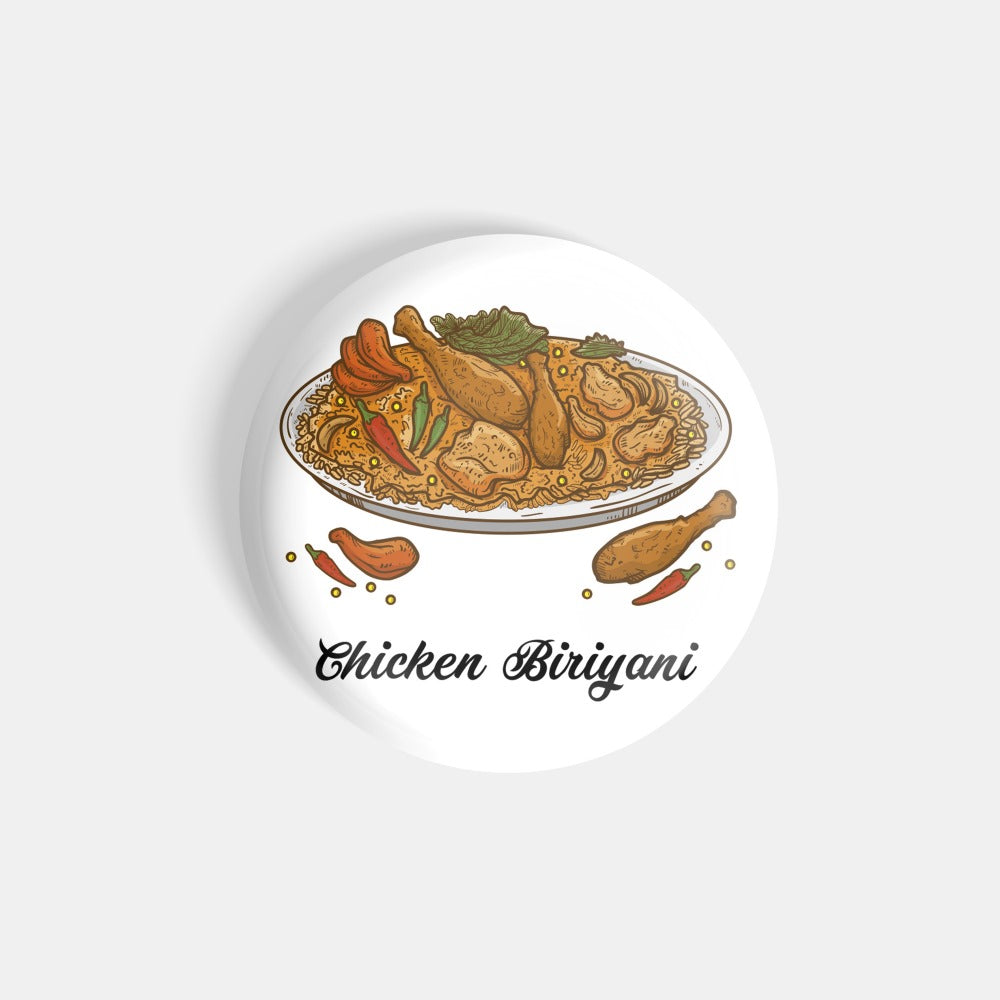 dhcrafts Round Fridge Magnet White Food Lovers Chicken Biriyani Glossy Finish Design Pack of 1 (58 mm)