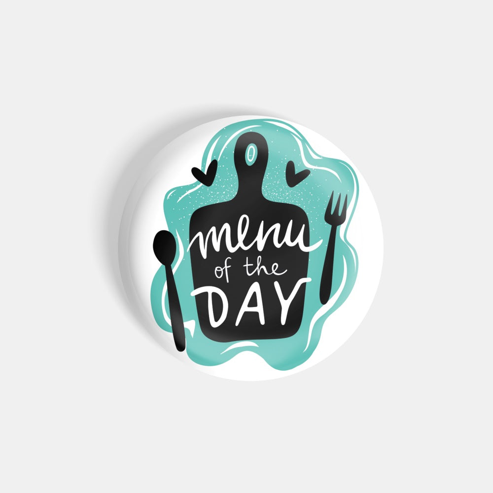 dhcrafts Round Fridge Magnet White Food Lovers Meal Of The Day Glossy Finish Design Pack of 1 (58 mm)