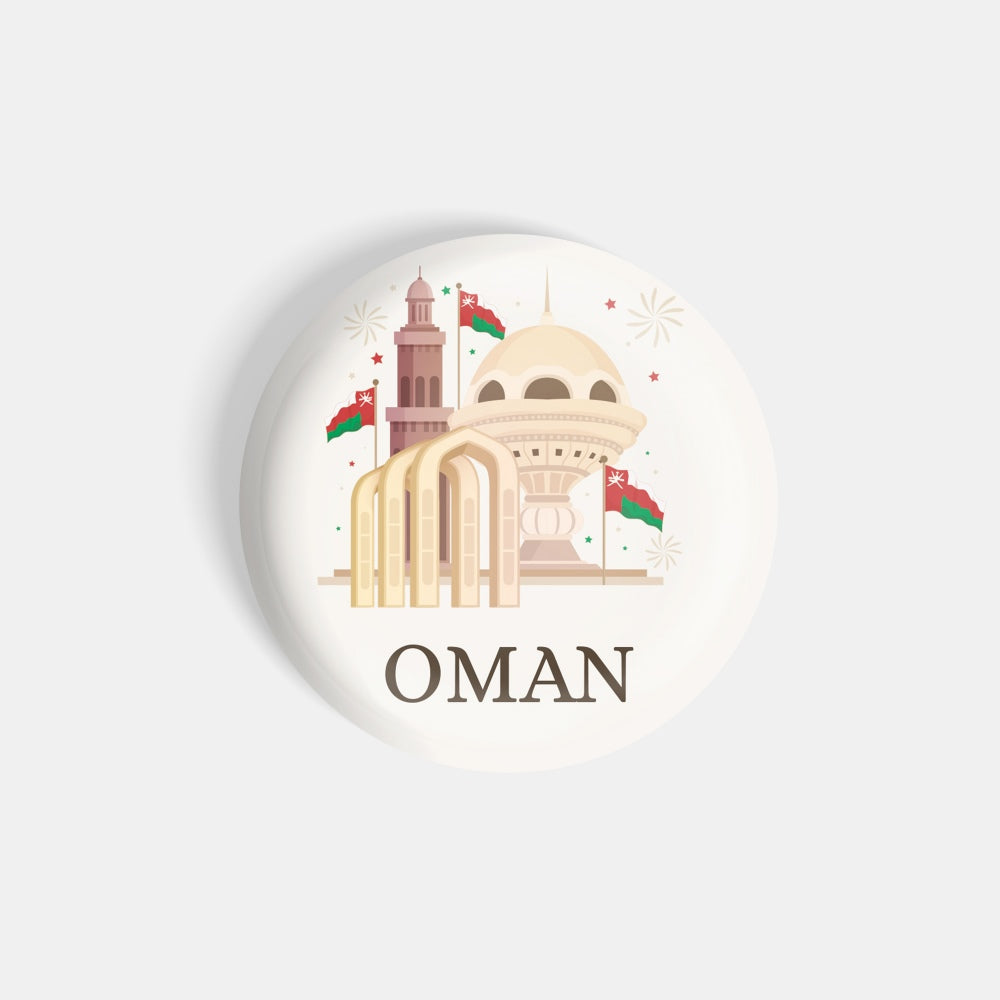 dhcrafts Round Fridge Magnet White Places Oman Glossy Finish Design Pack of 1 (58 mm)