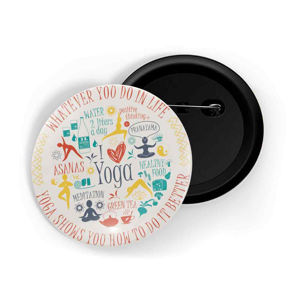 dhcrafts Round Pin Badges White Yoga D9 Glossy Finish Design Pack of 1 (58mm)